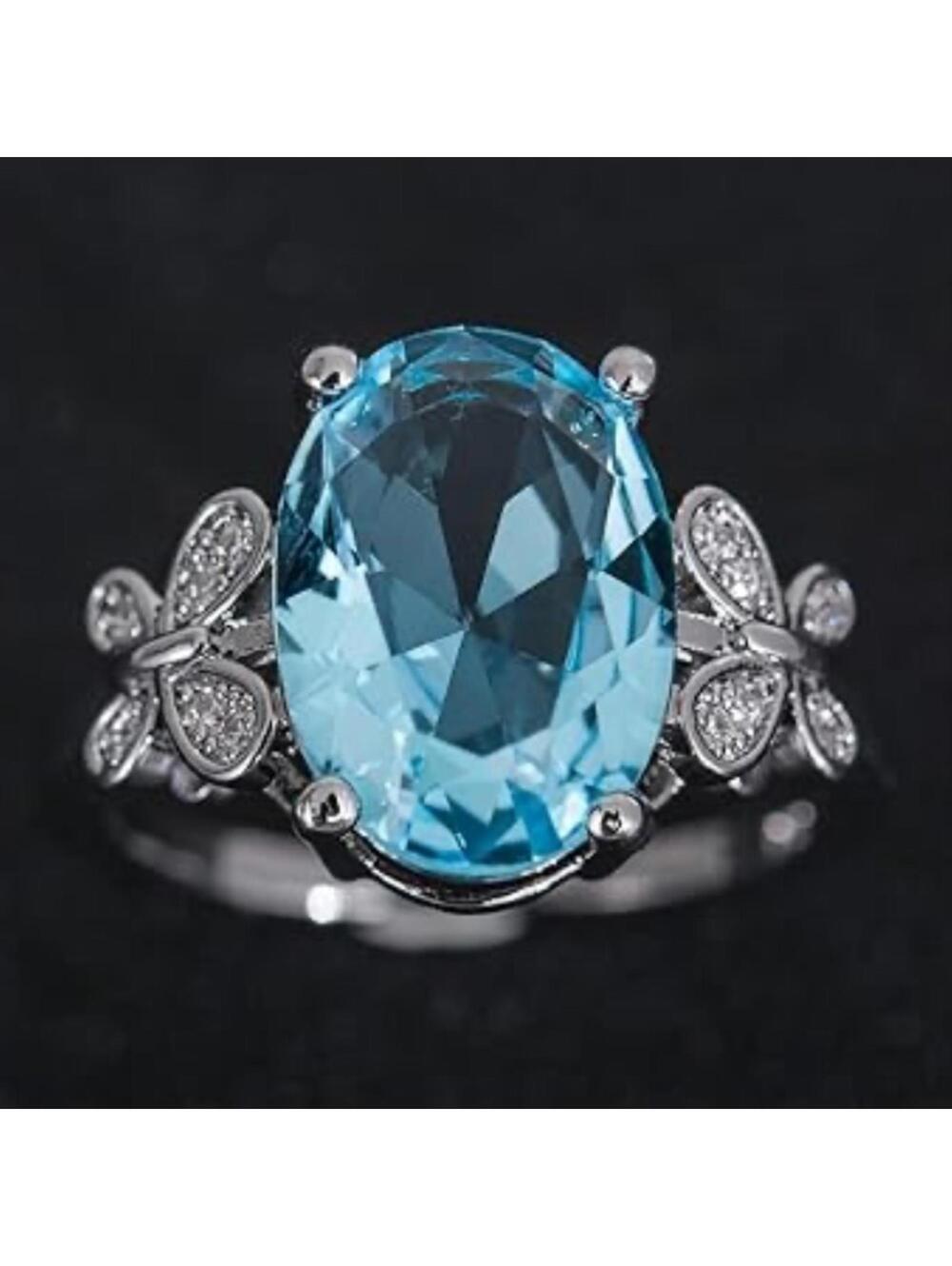 Blue Gemstone Silver Ring Size 7 - Picture 1 of 3